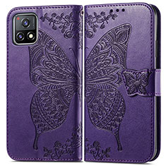 Funda de Cuero Cartera con Soporte Mariposa Carcasa para Vivo iQOO U3 5G Morado