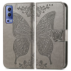 Funda de Cuero Cartera con Soporte Mariposa Carcasa para Vivo iQOO Z3 5G Gris