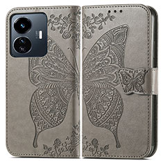 Funda de Cuero Cartera con Soporte Mariposa Carcasa para Vivo iQOO Z6 Lite 5G Gris