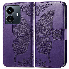 Funda de Cuero Cartera con Soporte Mariposa Carcasa para Vivo iQOO Z6 Lite 5G Morado