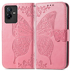 Funda de Cuero Cartera con Soporte Mariposa Carcasa para Vivo iQOO Z6x Rosa Roja