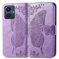 Funda de Cuero Cartera con Soporte Mariposa Carcasa para Vivo T1 4G Purpura Claro