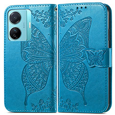 Funda de Cuero Cartera con Soporte Mariposa Carcasa para Vivo T1 5G Azul