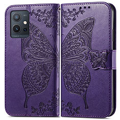 Funda de Cuero Cartera con Soporte Mariposa Carcasa para Vivo T1 5G India Morado