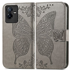 Funda de Cuero Cartera con Soporte Mariposa Carcasa para Vivo T2x 5G Gris