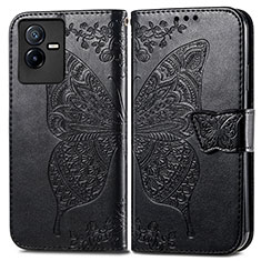 Funda de Cuero Cartera con Soporte Mariposa Carcasa para Vivo T2x 5G Negro