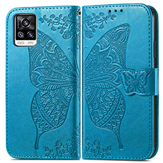 Funda de Cuero Cartera con Soporte Mariposa Carcasa para Vivo V20 (2021) Azul