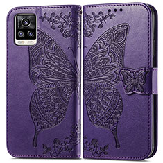 Funda de Cuero Cartera con Soporte Mariposa Carcasa para Vivo V20 (2021) Morado