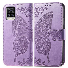 Funda de Cuero Cartera con Soporte Mariposa Carcasa para Vivo V20 (2021) Purpura Claro