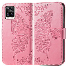 Funda de Cuero Cartera con Soporte Mariposa Carcasa para Vivo V20 (2021) Rosa Roja