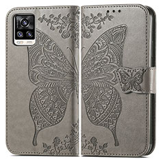 Funda de Cuero Cartera con Soporte Mariposa Carcasa para Vivo V20 Gris