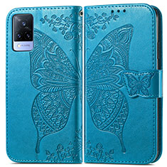 Funda de Cuero Cartera con Soporte Mariposa Carcasa para Vivo V21 5G Azul