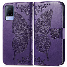 Funda de Cuero Cartera con Soporte Mariposa Carcasa para Vivo V21 5G Morado