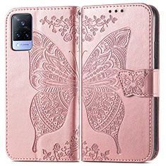 Funda de Cuero Cartera con Soporte Mariposa Carcasa para Vivo V21 5G Rosa