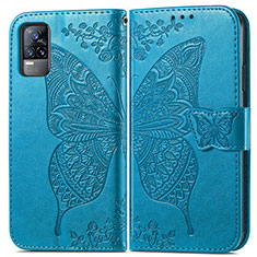 Funda de Cuero Cartera con Soporte Mariposa Carcasa para Vivo V21e 4G Azul