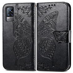 Funda de Cuero Cartera con Soporte Mariposa Carcasa para Vivo V21e 4G Negro