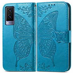 Funda de Cuero Cartera con Soporte Mariposa Carcasa para Vivo V21e 5G Azul