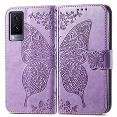 Funda de Cuero Cartera con Soporte Mariposa Carcasa para Vivo V21e 5G Purpura Claro