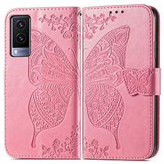 Funda de Cuero Cartera con Soporte Mariposa Carcasa para Vivo V21e 5G Rosa Roja