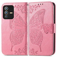 Funda de Cuero Cartera con Soporte Mariposa Carcasa para Vivo V23 5G Rosa Roja