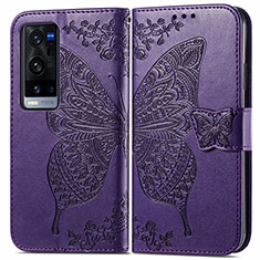 Funda de Cuero Cartera con Soporte Mariposa Carcasa para Vivo X60 Pro+ Plus 5G Morado