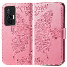 Funda de Cuero Cartera con Soporte Mariposa Carcasa para Vivo X70 Pro 5G Rosa Roja