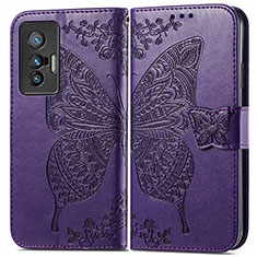 Funda de Cuero Cartera con Soporte Mariposa Carcasa para Vivo X70t Morado