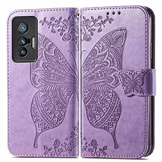 Funda de Cuero Cartera con Soporte Mariposa Carcasa para Vivo X70t Purpura Claro