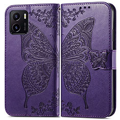 Funda de Cuero Cartera con Soporte Mariposa Carcasa para Vivo Y01 Morado