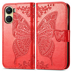 Funda de Cuero Cartera con Soporte Mariposa Carcasa para Vivo Y02S Rojo