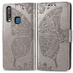 Funda de Cuero Cartera con Soporte Mariposa Carcasa para Vivo Y12 Gris