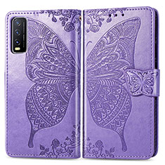 Funda de Cuero Cartera con Soporte Mariposa Carcasa para Vivo Y12A Purpura Claro