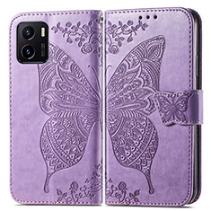 Funda de Cuero Cartera con Soporte Mariposa Carcasa para Vivo Y15A Purpura Claro