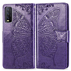 Funda de Cuero Cartera con Soporte Mariposa Carcasa para Vivo Y20s G Morado