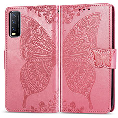 Funda de Cuero Cartera con Soporte Mariposa Carcasa para Vivo Y20s G Rosa Roja