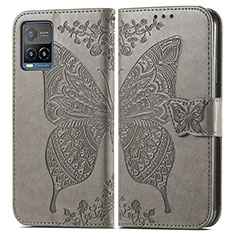 Funda de Cuero Cartera con Soporte Mariposa Carcasa para Vivo Y21 Gris