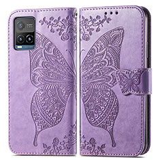 Funda de Cuero Cartera con Soporte Mariposa Carcasa para Vivo Y21 Purpura Claro