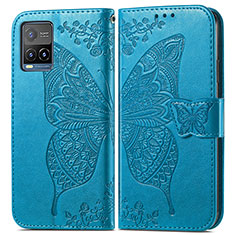 Funda de Cuero Cartera con Soporte Mariposa Carcasa para Vivo Y21e Azul