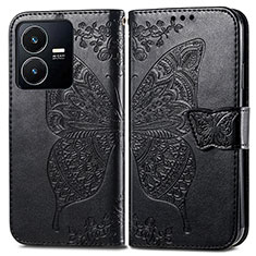 Funda de Cuero Cartera con Soporte Mariposa Carcasa para Vivo Y22s Negro