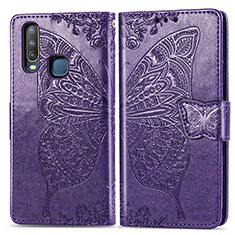 Funda de Cuero Cartera con Soporte Mariposa Carcasa para Vivo Y3 Morado