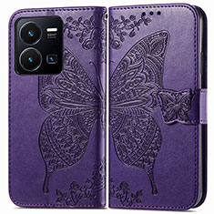 Funda de Cuero Cartera con Soporte Mariposa Carcasa para Vivo Y35 4G Morado