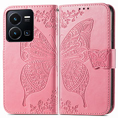 Funda de Cuero Cartera con Soporte Mariposa Carcasa para Vivo Y35 4G Rosa Roja