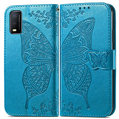 Funda de Cuero Cartera con Soporte Mariposa Carcasa para Vivo Y3s (2021) Azul