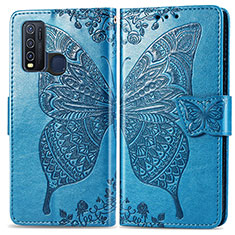 Funda de Cuero Cartera con Soporte Mariposa Carcasa para Vivo Y50 Azul