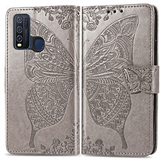 Funda de Cuero Cartera con Soporte Mariposa Carcasa para Vivo Y50 Gris