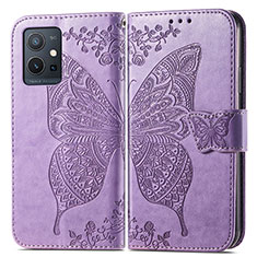 Funda de Cuero Cartera con Soporte Mariposa Carcasa para Vivo Y55 5G Purpura Claro