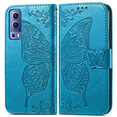 Funda de Cuero Cartera con Soporte Mariposa Carcasa para Vivo Y72 5G Azul