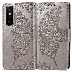 Funda de Cuero Cartera con Soporte Mariposa Carcasa para Vivo Y73s 5G Gris