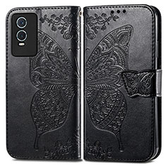 Funda de Cuero Cartera con Soporte Mariposa Carcasa para Vivo Y74s 5G Negro