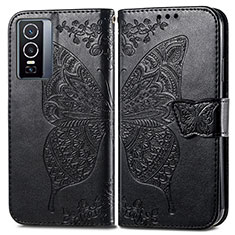 Funda de Cuero Cartera con Soporte Mariposa Carcasa para Vivo Y76 5G Negro